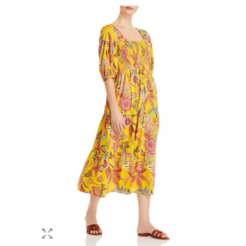 Johny Was Jade Mladen Midi Yellow Floral Sundress Medium